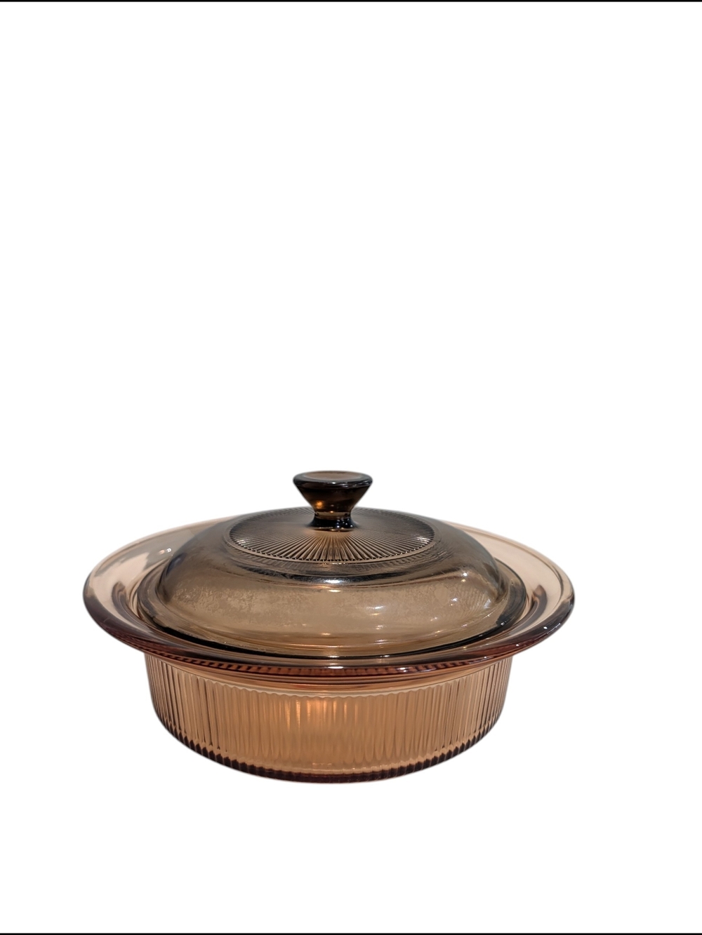 Vintage Vision Corning Ware V-30-B 24 Oz Amber Glass Covered Casserole Dish